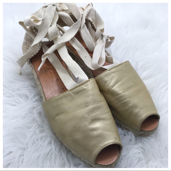 Unisa Shoes - Unisa | Gold Leather Ankle-Tie Espadrilles